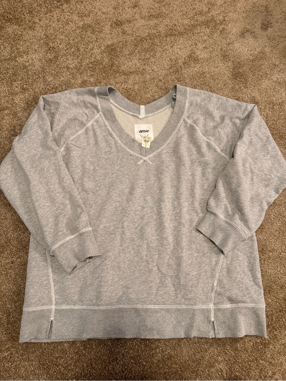 aerie Heather Gray Pullover with V-Neck Label